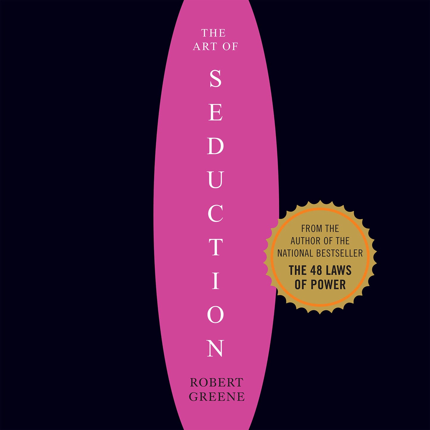 Book cover of ‘The Art of Seduction’ by Robert Greene featuring a pink vertical shape and gold badge on a dark background.