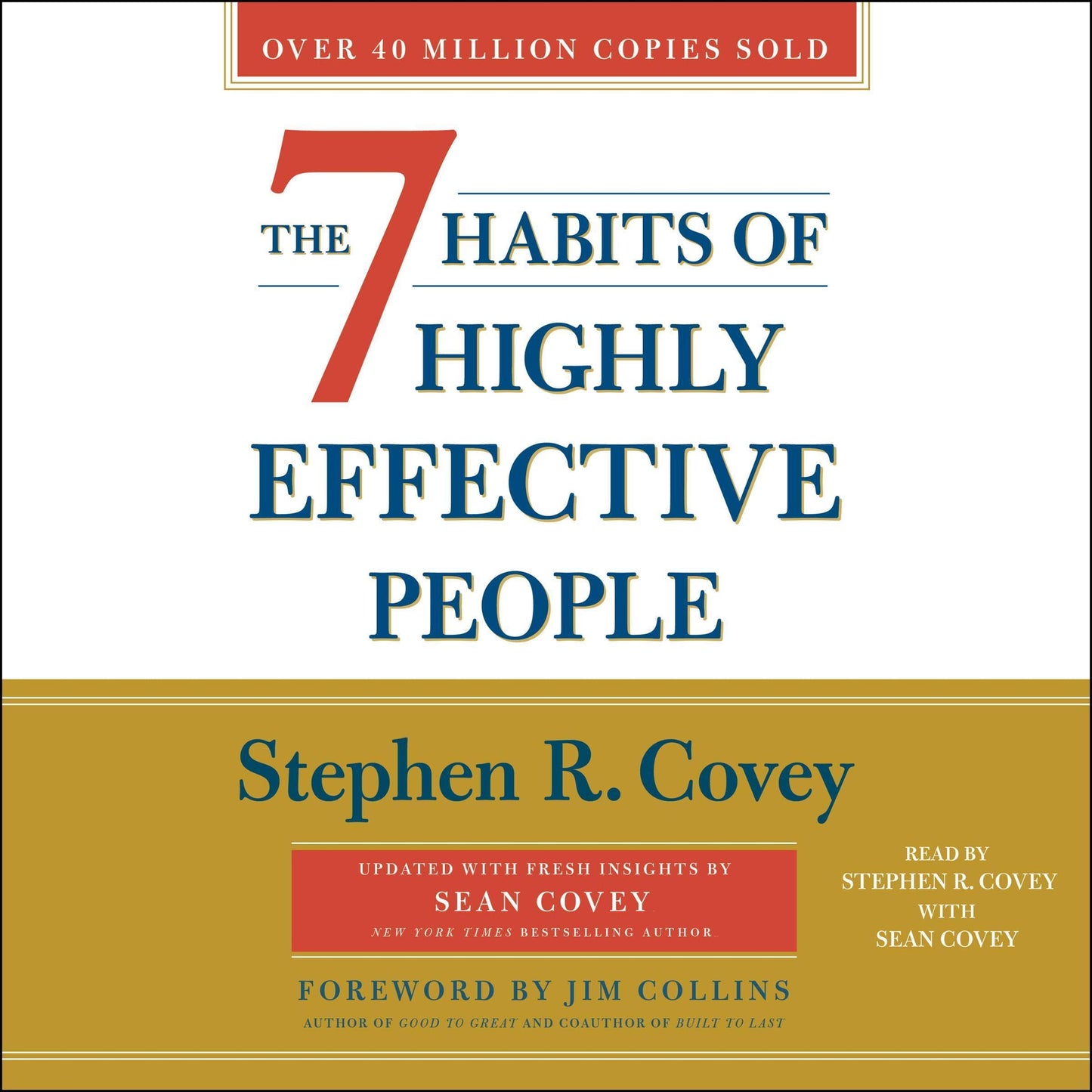 Book cover of ‘The 7 Habits of Highly Effective People’ by Stephen R. Covey with a red, blue, and gold color scheme.