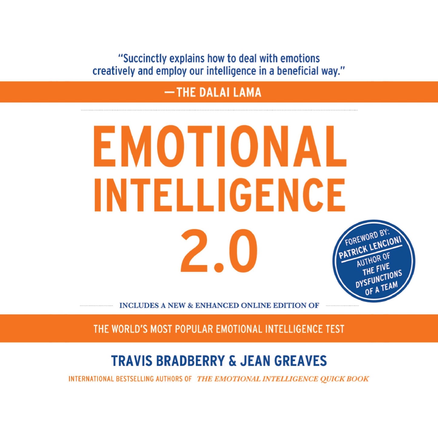 Book cover of āEmotional Intelligence 2.0ā featuring bold orange title text and blue circular badge on a white background.