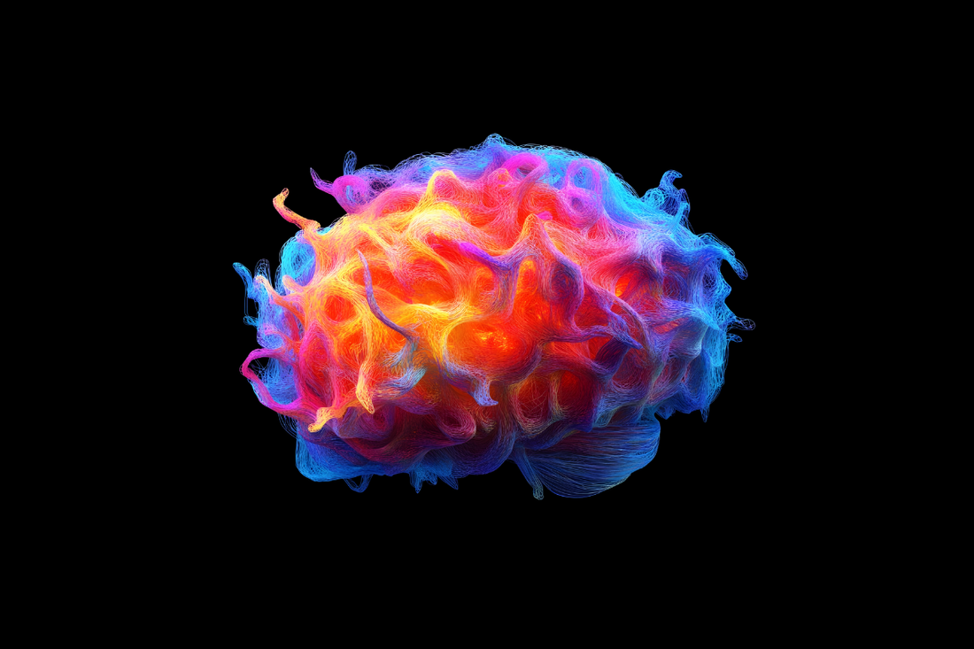 Vibrant abstract sphere of flowing multicolored energy lines on a black background, representing pure consciousness, intuition, and the Spirit pillar of personal development.