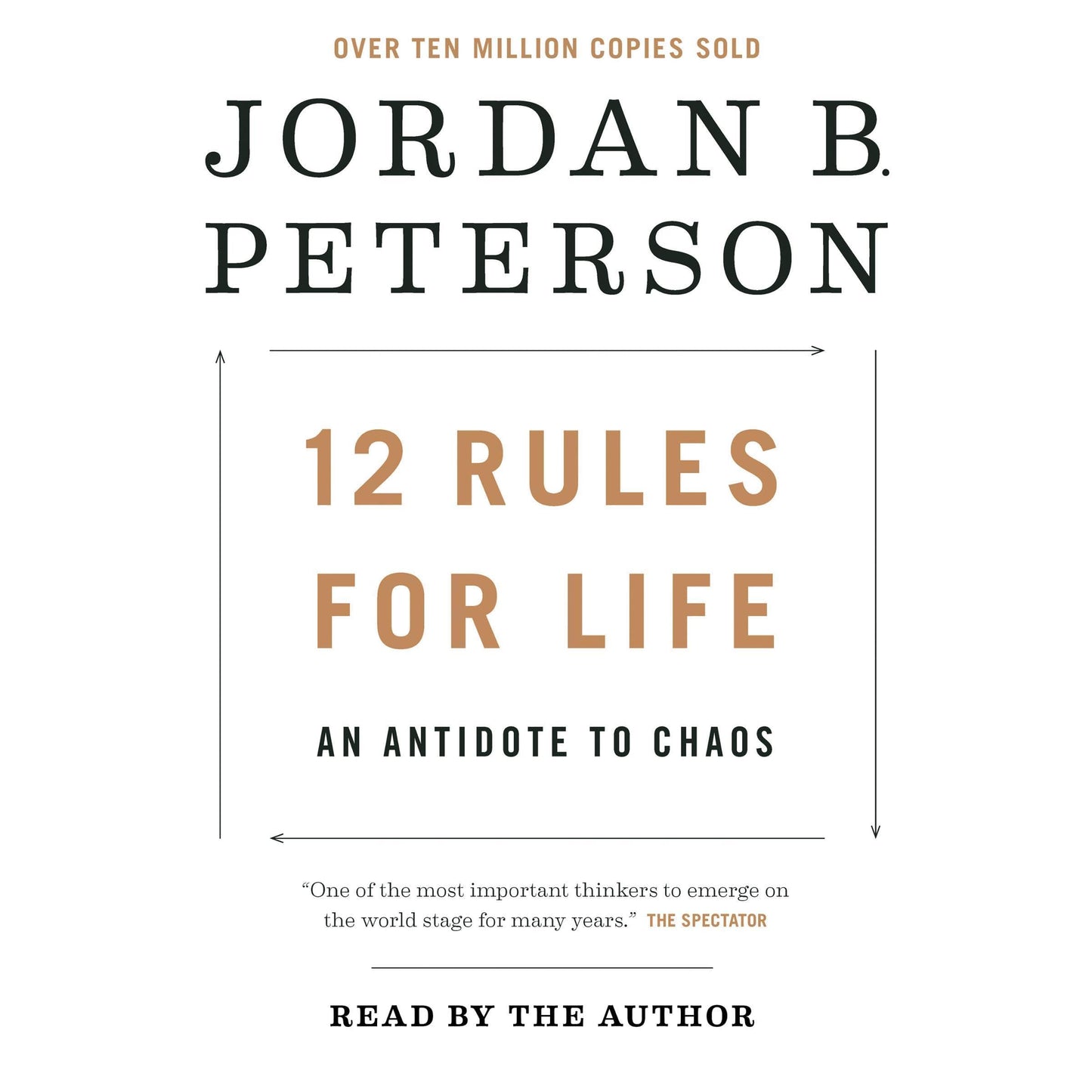 Book cover of ‘12 Rules for Life: An Antidote to Chaos’ by Jordan B. Peterson, featuring minimalist white background and gold typography.