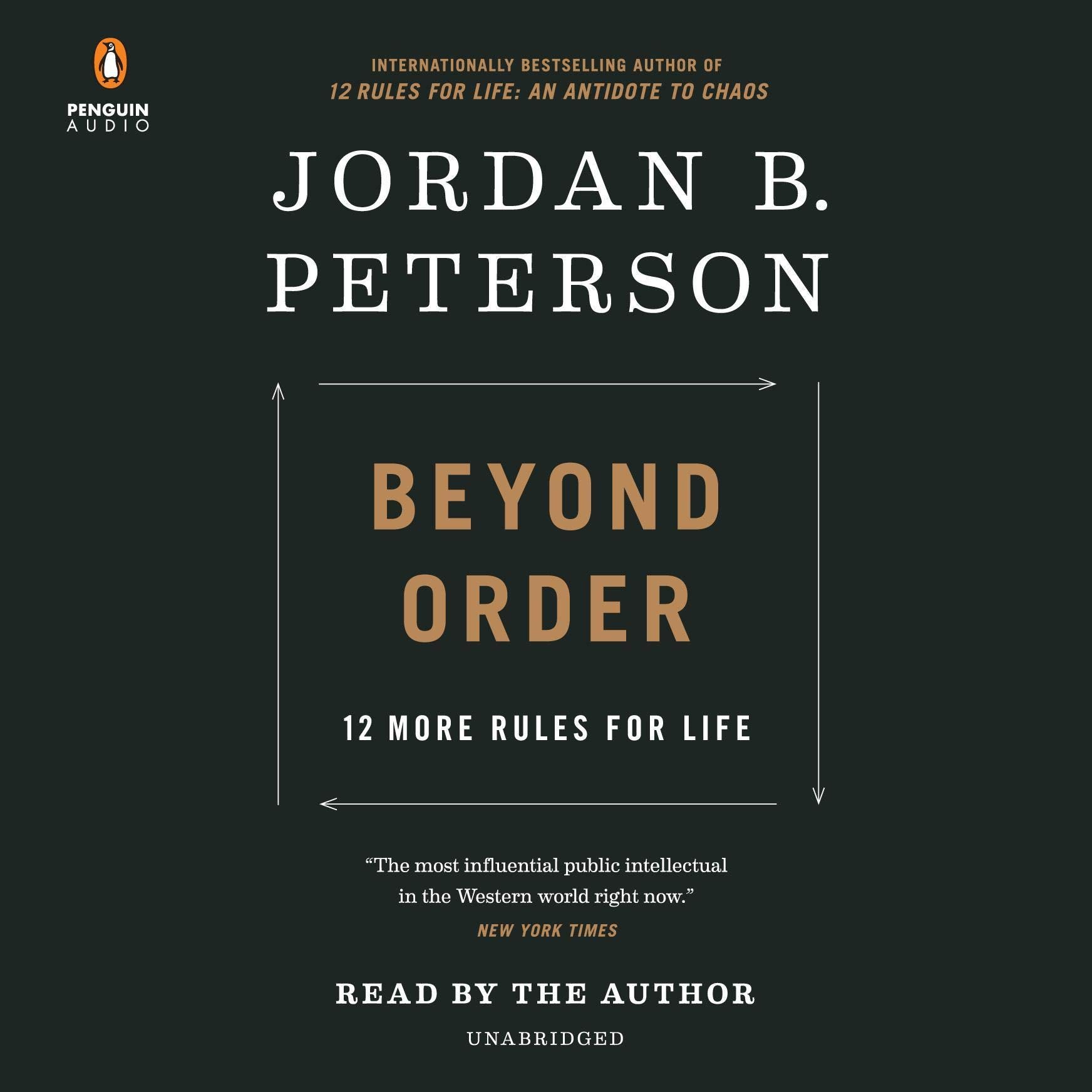Book cover of ‘Beyond Order: 12 More Rules for Life’ by Jordan B. Peterson, featuring a minimalist black background with gold typography.