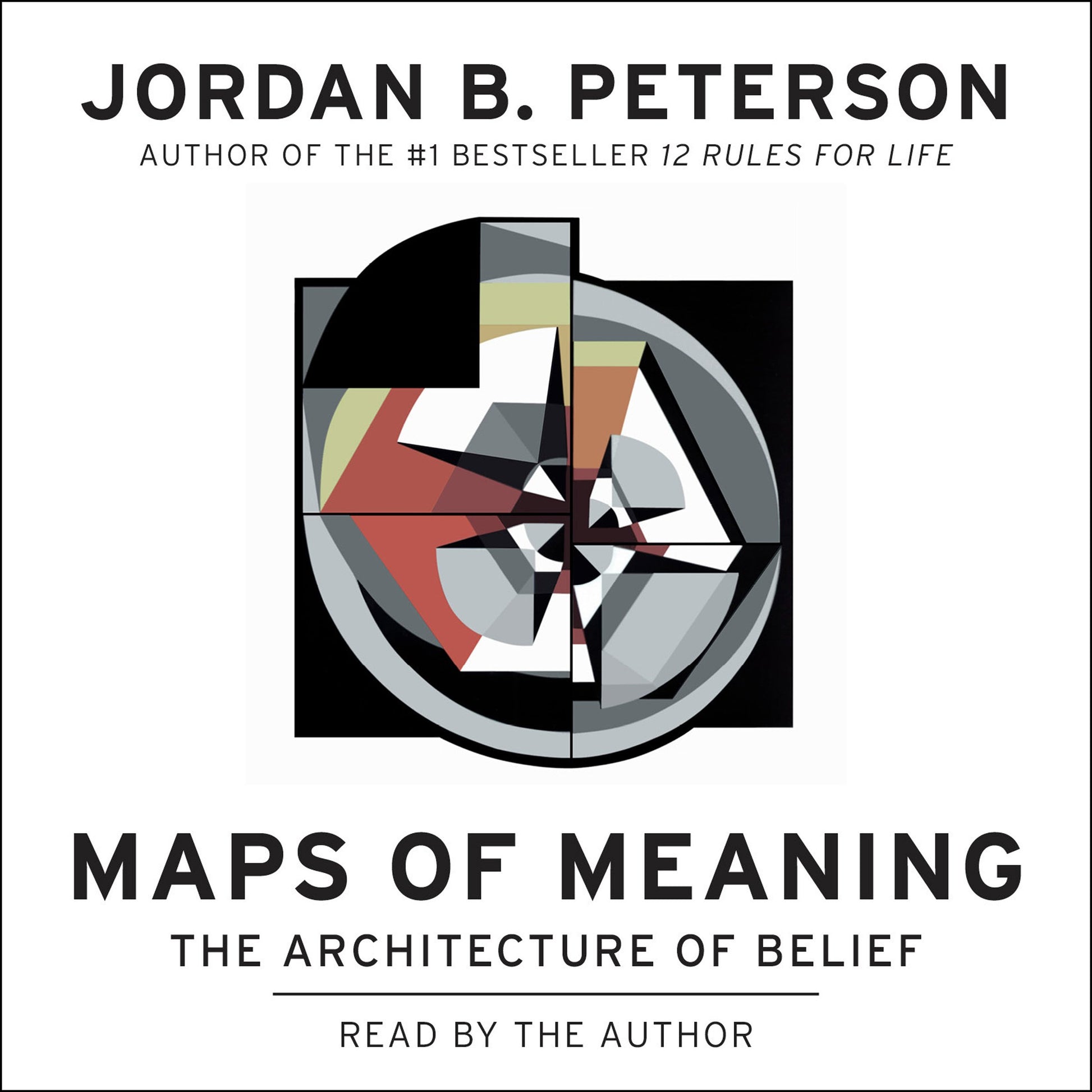Book cover of ‘Maps of Meaning’ by Jordan B. Peterson featuring a geometric abstract symbol on a white background.