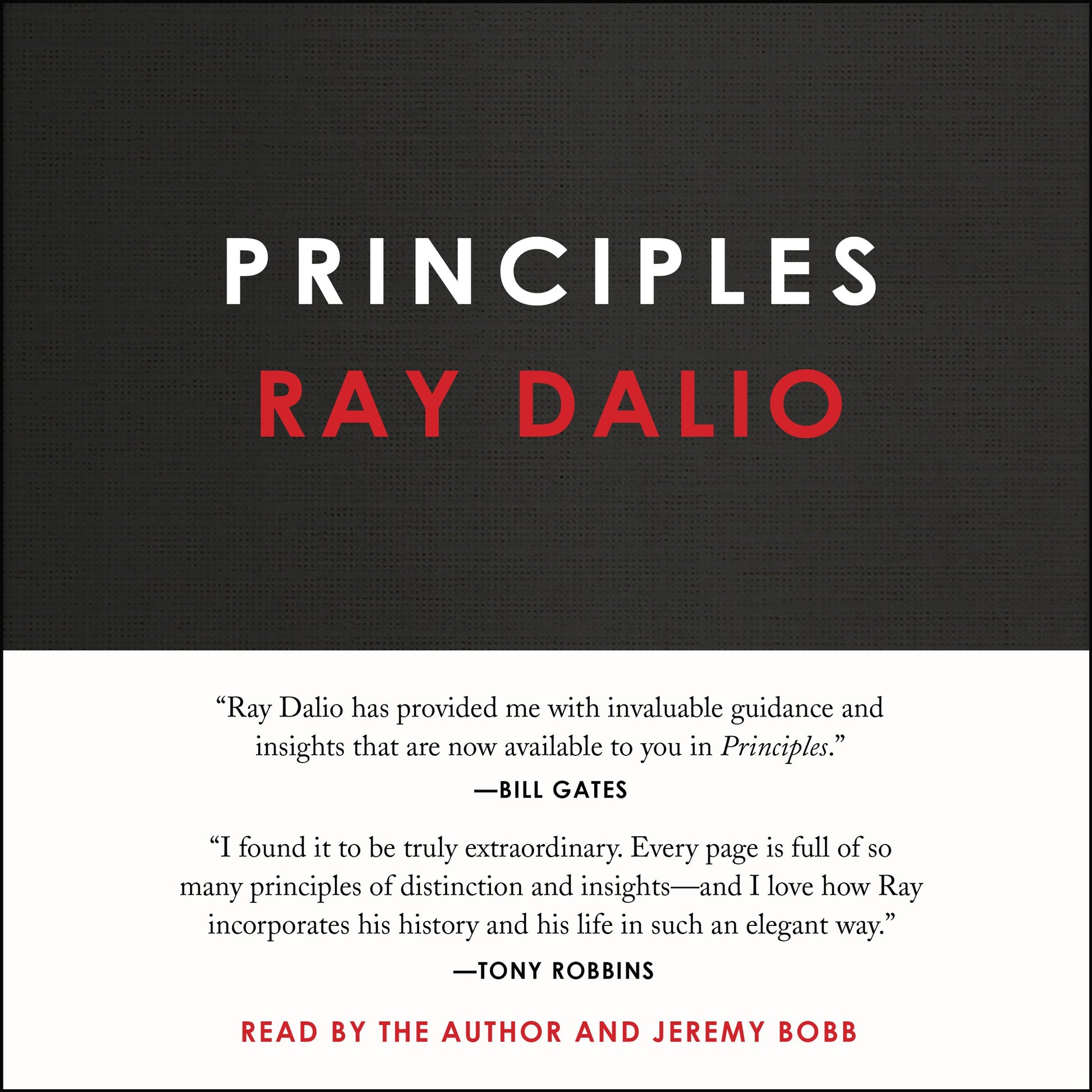 Book cover of ‘Principles’ by Ray Dalio featuring endorsements from Bill Gates and Tony Robbins.